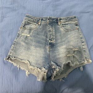 Free People Curvy High Waist Raw Hem Jean Shorts, Size 32.
